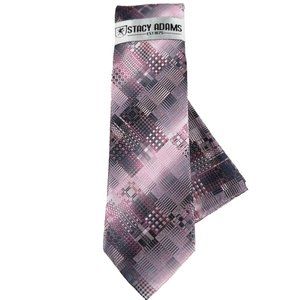 Stacy Adams Men Tie Hanky Set Pink Charcoal Gray N Rose Hand Made 3.25" Wide